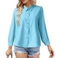 thumbnail image 1 of Gubotare Womens Casual Long Sleeve Loose Fit Button Down Shirt Collared Work Blouse Tops (Blue,M), 1 of 5