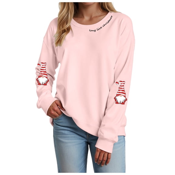 Gubotare Womens Christmas Sweatshirt Shirt Cute Chirstmas Graphic Tees Chirstmas Crewneck Long Sleeve Tops Heart Sweater for Women (Pink,M)
