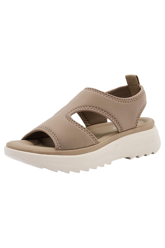 Womens Comfortable Walking Sandals Slip On Cushion Slingback Open Toe Platform Summer Shoes (Khaki,Size 7)