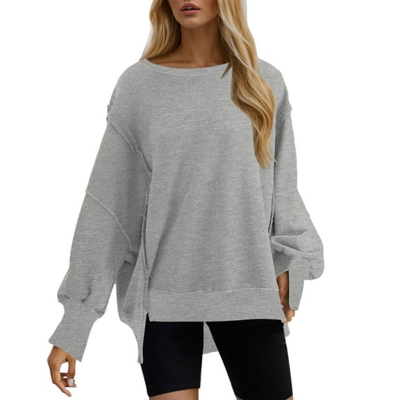 Gubotare Womens Crewneck Sweatshirt Womens Oversized Sweatshirts Hoodies Casual Crewneck Long Sleeve Pullover 2025 Fall Fashion Outfits Clothes (Grey,S)