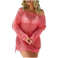 thumbnail image 1 of Gubotare Womens Crochet Bathing Suits Cover Up Boat Neck Mesh Knit Beach Dress Swim Vacation Outfits (Hot Pink,S), 1 of 7