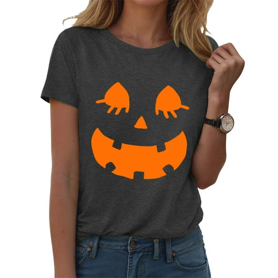 Gubotare Womens Halloween Shirts Tshirts Vintage Graphic Tees Funny Crewneck Short Sleeve Tops Halloween Shirts for Women Short Sleeve (Grey,XL)
