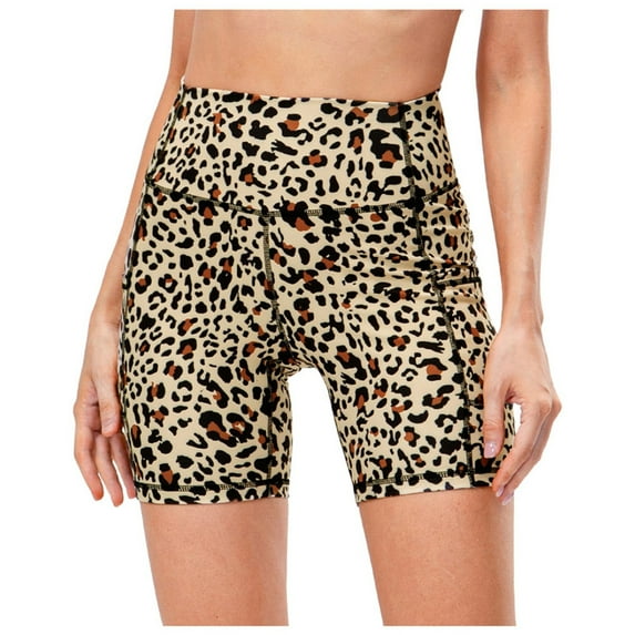 Gubotare Womens High Waist Ultra Soft Printed Fashion Biker Shorts,Brown S