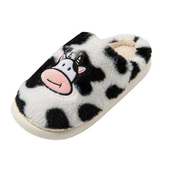 Gubotare Womens House Shoes Slippers Cartoon Cow Slippers for Men Women Soft Warm Slip-on Fuzzy Slippers House Bedroom Shoes for Adult Size 9 (White,9)