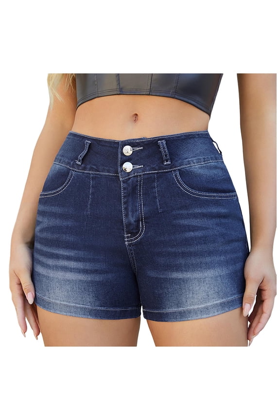 Womens Jean Shorts High Waisted 2025 Jean Shorts for Women Basic Wash Stretchy Solid Denim Summer Hot Short Y2k Casual Shorts (Dark Blue,Size XXL)