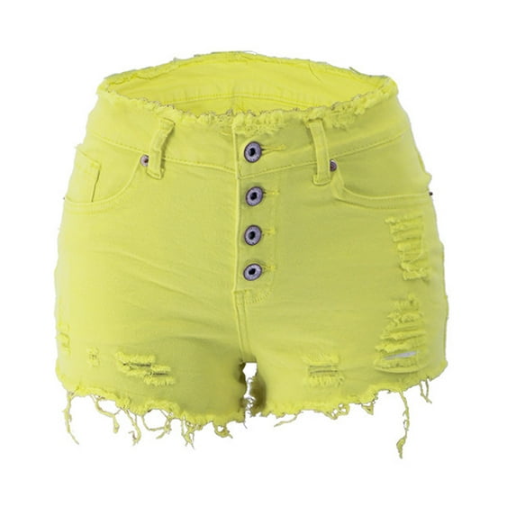 Gubotare Womens Jean Shorts Women's High Waisted Stretchy Jean Shorts Summer Casual Rolled Hot Denim Shorts with Pockets (Yellow,Size XL)