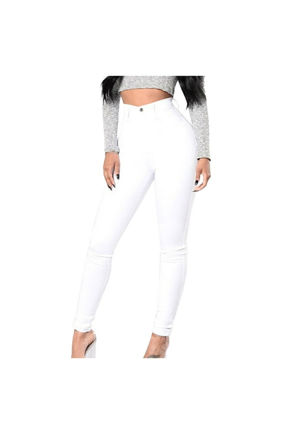Womens Jeggings Women’s High Waisted Stretchy Skinny Curvy Jeans Tummy Control Jeggings (White,Size XXL)