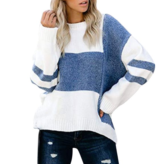 Gubotare Womens Long Sleeve Sweaters Tops Crew Neck Pullover Shirt Lightweight Knit Sweater (Blue,XXL)