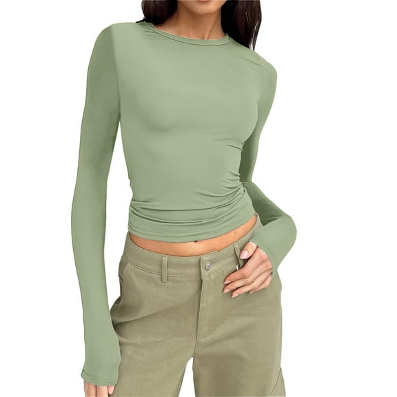 Gubotare Womens Mesh Long Sleeve Tops Crew Neck Sexy See Through Tee Shirts Party Club Night Lace Blouse Sheer Shirts for Women (Mint Green,XS)