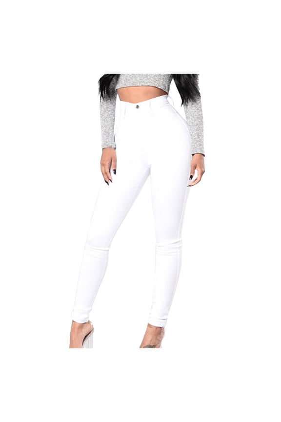 Womens Mid Rise Jeans Stretchy High Waisted Jeans for Women Jeggings Tummy Control Skinny Pull on Jeans with Pockets Trendy (White,Size S)