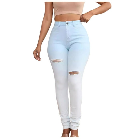 Gubotare Womens Mid Rise Jeans Women's Boyfriend Jeans Stretchy Ripped Distressed Denim Pants (Light Blue,Size S)