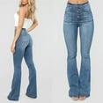 thumbnail image 1 of Gubotare Womens Mid Waisted Bell Bottom Jeans Denim Mid Rise Flare Jean Pants (BU2,L), 1 of 4