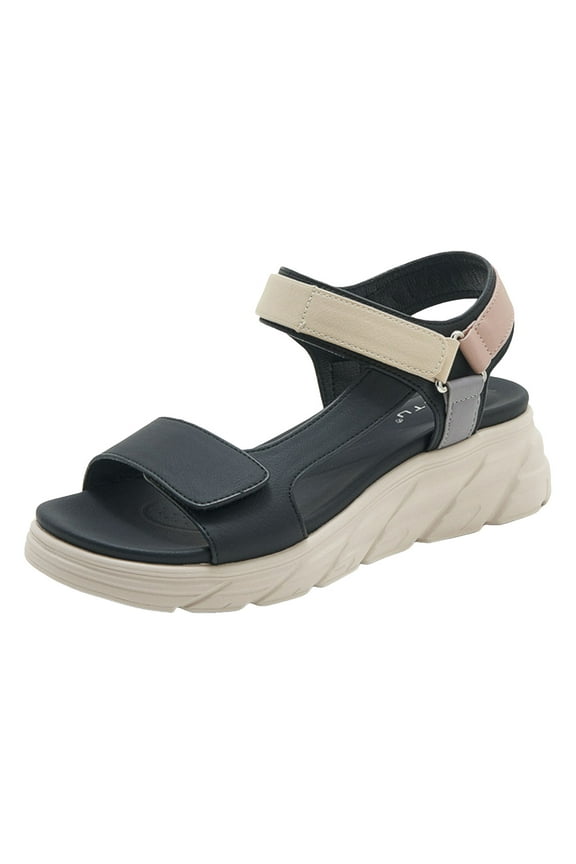 Womens Orthopedic Walking Sandals Sport Outdoor Hiking Water Sandles Thick Athletic Cushion Adjustable Strap Sandals with Comfortable Arch Support (Black,Size 8)