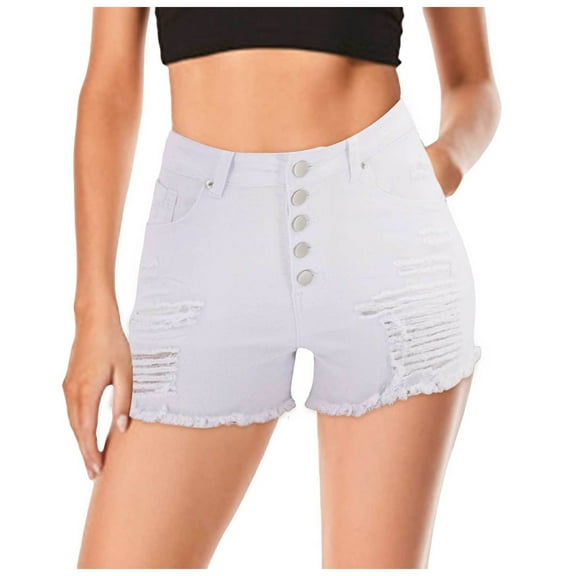 Gubotare Womens Ripped Jean Shorts Womens Plus Size Jean Shorts Stretchy High Waisted Distressed Fold Hem Denim Shorts (White,Size XL)