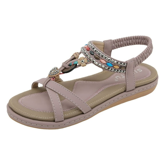 Gubotare Womens Sandals Sandals Women Flat Shoes Dressy Summer Bohemian Flats Shoes for Women Sandals Comfortable Ankle Strap Outdoor Walking (Purple,Size 9)
