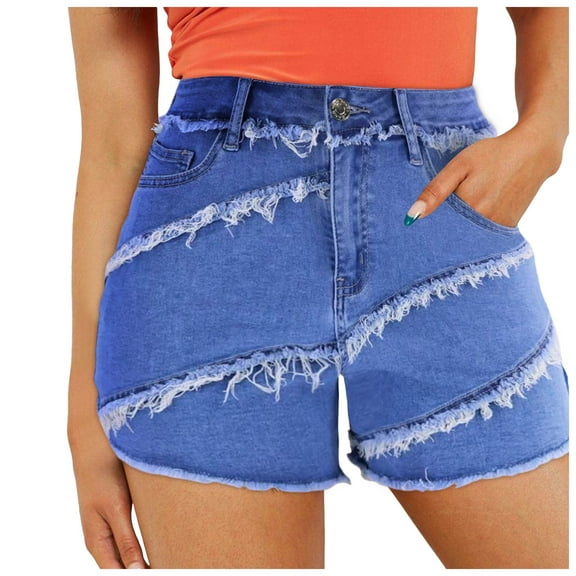 Gubotare Womens Shorts Jean Women's Casual Summer Denim Shorts Mid Waisted Stretchy Ripped Jean Shorts with Pockets (Blue,Size S)