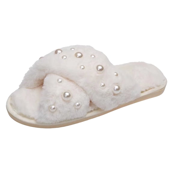 Gubotare Womens Slippers Women's Plush Scuff Slippers Size 7.5 (White,7.5)