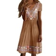 thumbnail image 1 of Gubotare Womens Summer Dress 2024 Mexican Dress Casual V-Neck Flower Print Short Sleeve V-neck Bohemian Mini Dress,Khaki M, 1 of 5
