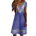 thumbnail image 1 of Gubotare Womens Summer Dress 2024 Mexican Dress Casual V-Neck Flower Print Short Sleeve V-neck Bohemian Mini Dress,Purple S, 1 of 5