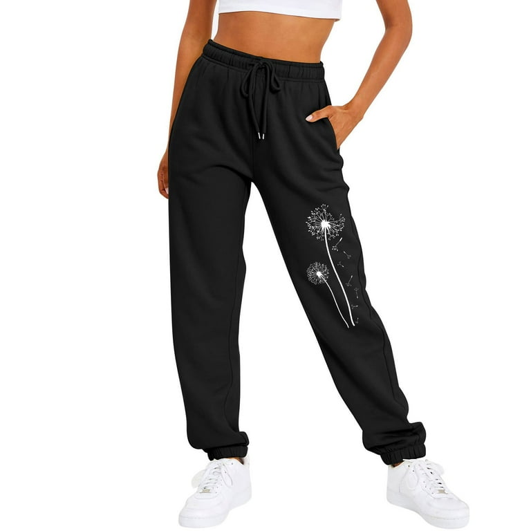 Gubotare Womens Sweatpants Womens Trousers Mid Waist Black Prints