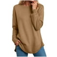 thumbnail image 1 of Gubotare Womens Sweatshirt Crewneck Long Sleeve Shirts High Low Tops Curved Hem (Khaki,M), 1 of 7