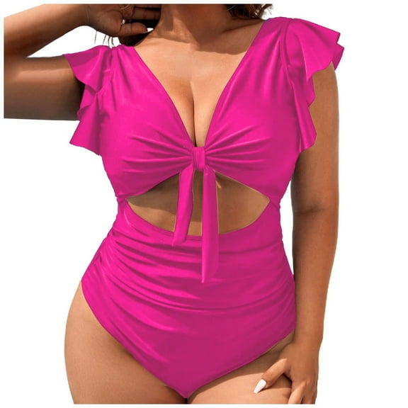 Gubotare Womens Swimsuits One Piece Women's One Piece Swimsuit Tummy Control Deep V Neck Double Straps Crisscross Back Tie Bathing Suit (Hot Pink,XL)