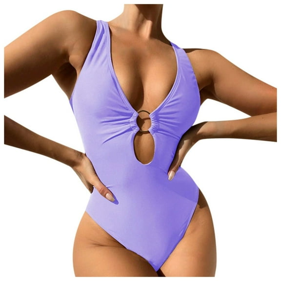 Gubotare Womens Swimsuits One Piece Women's Tummy Control Swimsuits Ruched One Piece Bathing Suit Double Straps Deep V Neck Drawstring Swimsuit (Purple,XL)