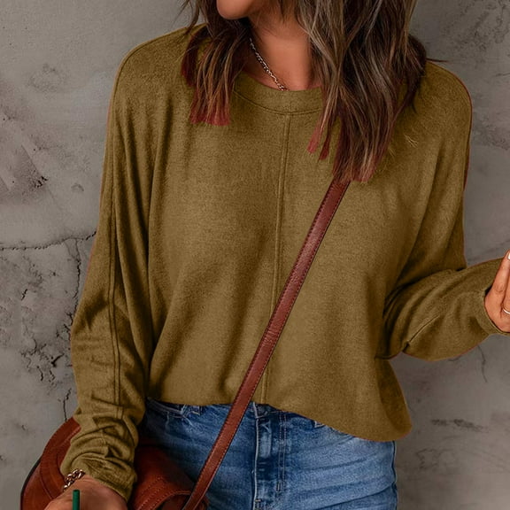 Gubotare Womens Tops Fall Women's Cold Shoulder Tops Long Sleeve Twist Knot Top Casual Tunic Blouse T-Shirts,Khaki XXL