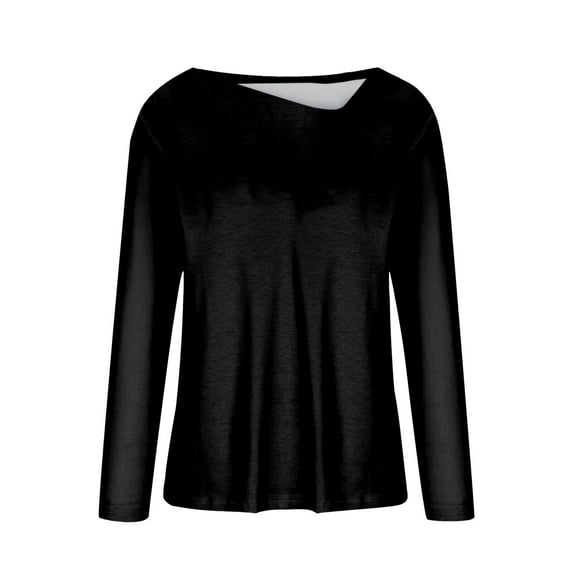 Gubotare Womens Tops Womens Casual Crewneck Sweatshirt Short,Long Sleeve Solid Color Shirt Soft Lightweight Loose Tops,Black L