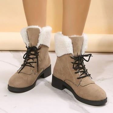 Gubotare Womens Winter Boots Women's Elastic Boots Block Heel Ankle Boots Strap shoes (Brown,7)