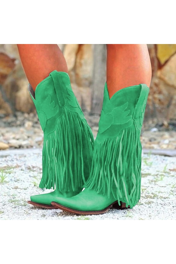 Womens Work Boots Women's Biker Boots Lace up Winter Lace up Mid Calf Boots (Green,7)