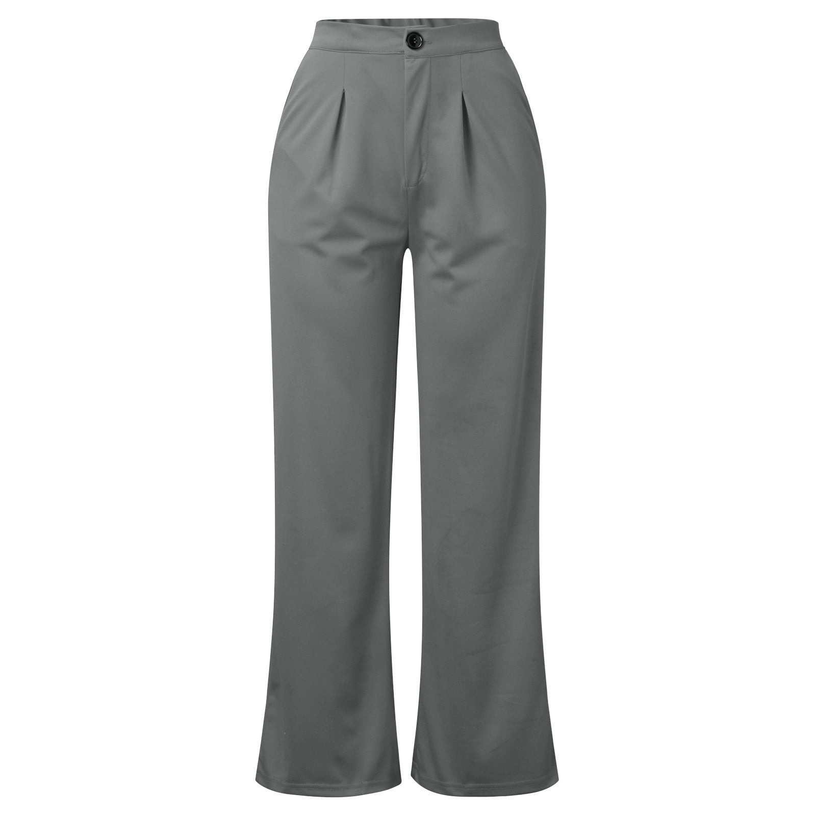 Gubotare Womens Work Pants Plus Size Women High Waist Casual Wide Leg Long Pants Trousers (Grey
