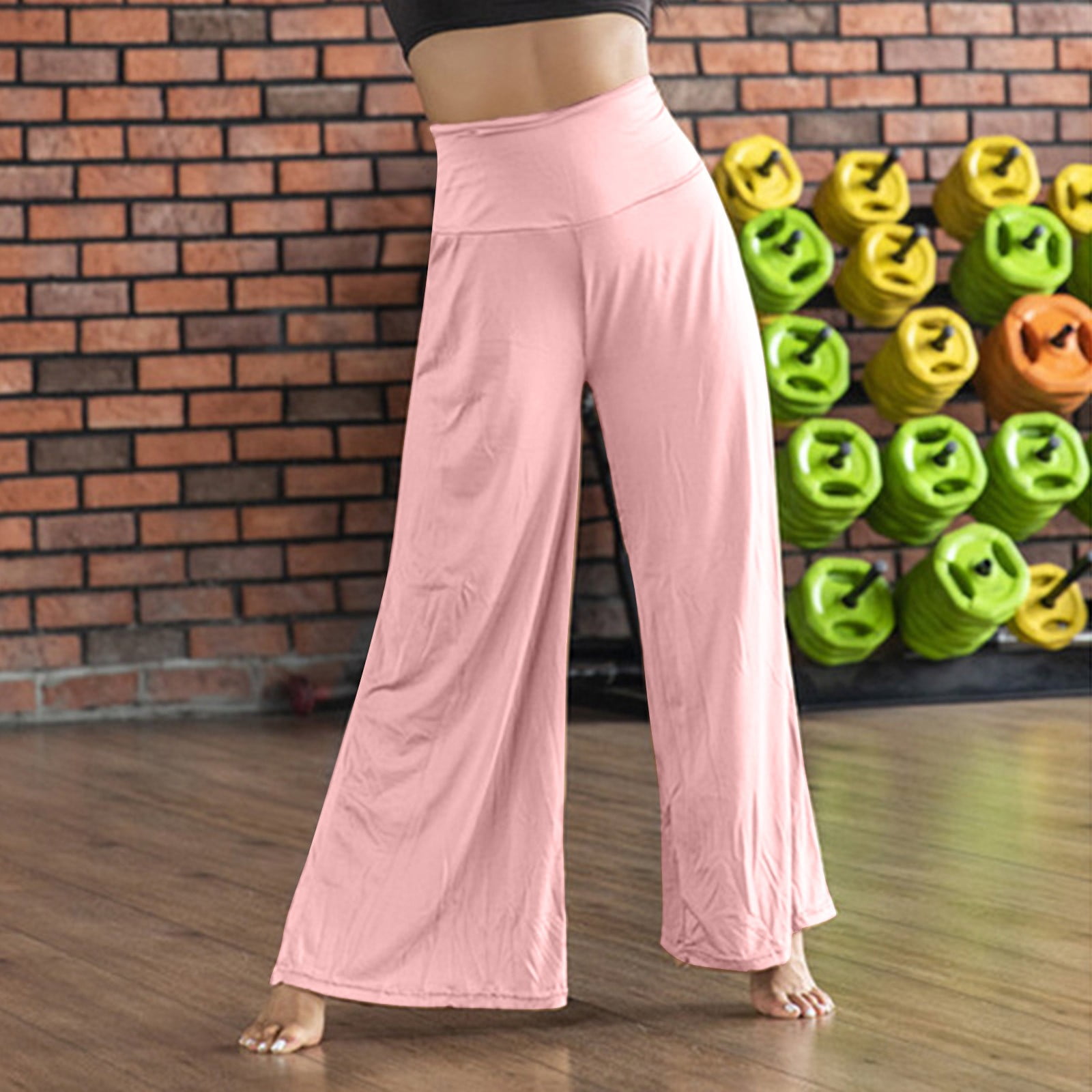 Gubotare Womens Yoga Pants Petite Women's Plus Size Stretch Cotton Fold Over  Waist Flare Leg Yoga Pants,Pink L 
