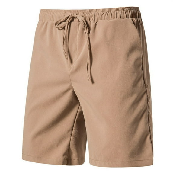 Gubotare Work Shorts for Men Big and Tall Men's Linen Casual Classic Fit Short Summer Beach Shorts with Elastic Waist and Pockets (Khaki,XL)