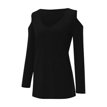 Gubotare Workout Shirts For Women Womens Long Sleeve T Shirts Casual Blouses Fashion Tunic Side Split Tops for Leggings,Black S
