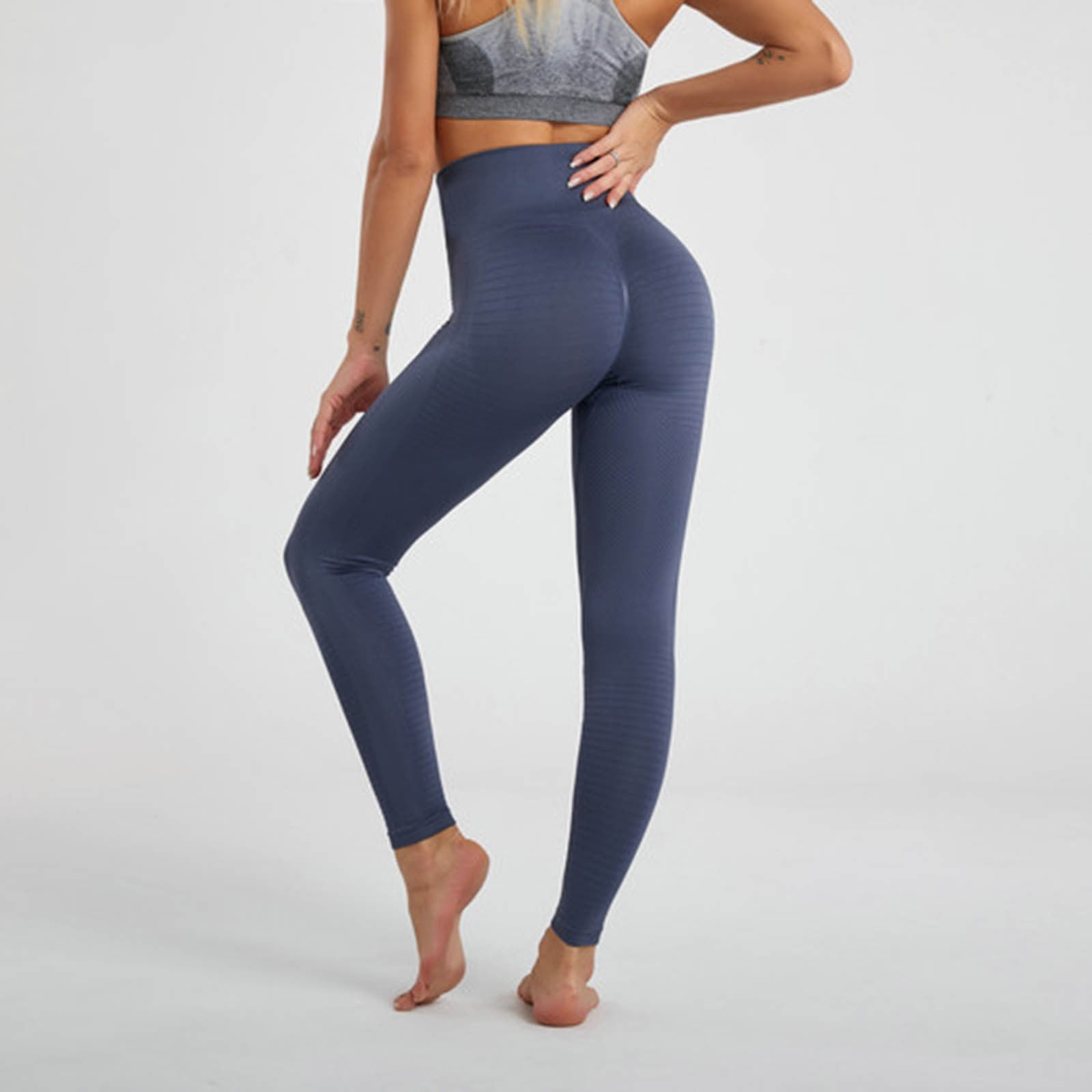 Women's High Waisted Yoga Leggings Workout Pants - Steel Blue / S