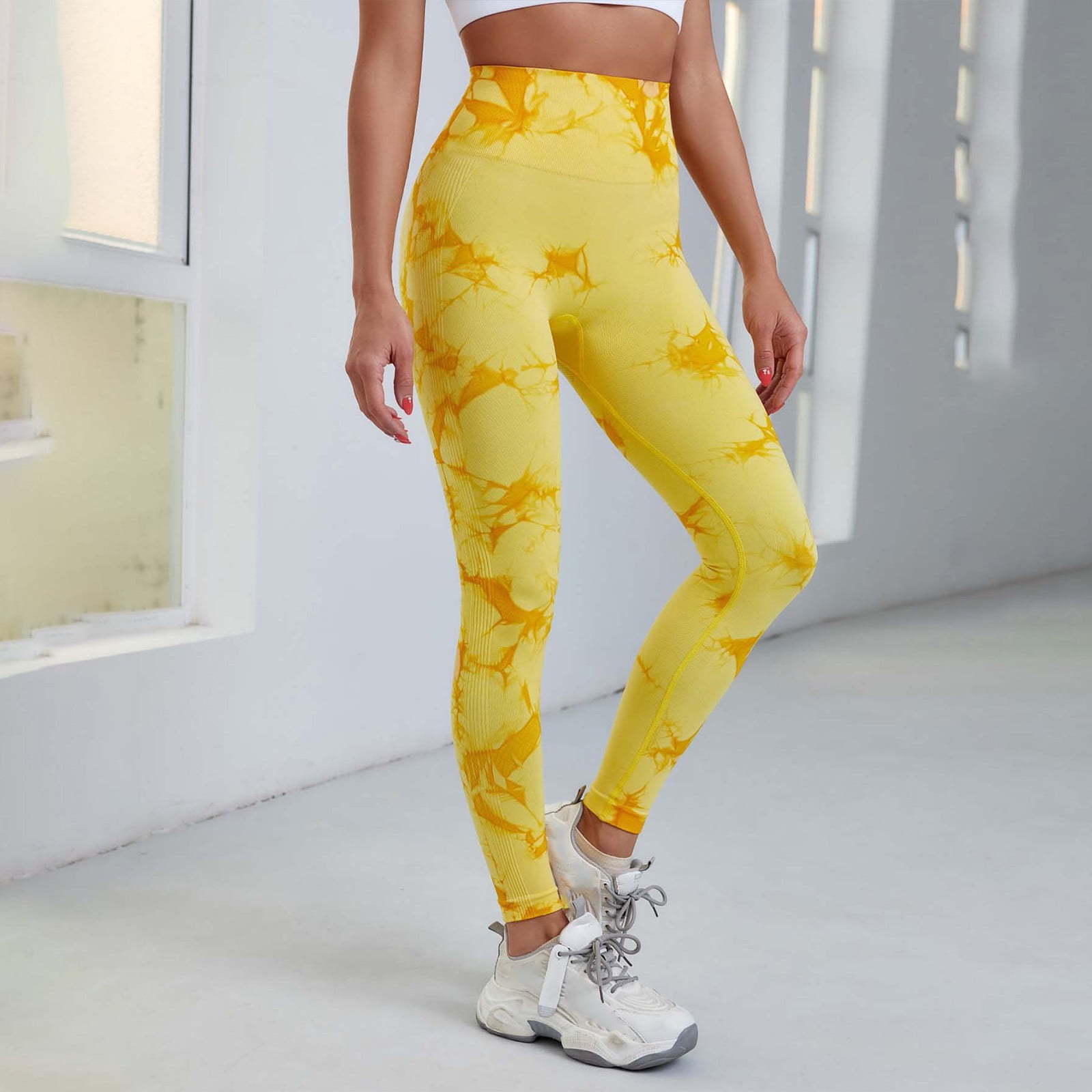 Gubotare Yoga Pants For Women Leggings with Pockets for Women(Reg & Plus  Size) - High Waist Tummy Control Yoga Pants with Pockets for Workout,Yellow  L 