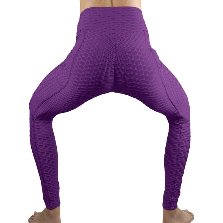 Gubotare Yoga Pants Women High Wasited Leggings with Pockets Tummy Control  Workout Yoga Pants,Purple S 
