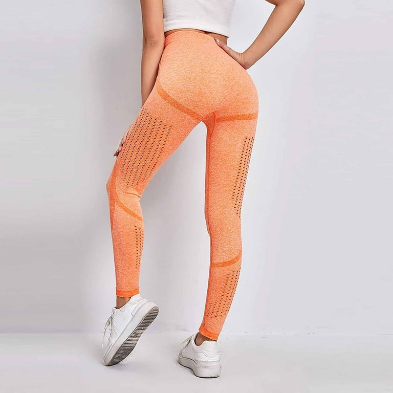 Gubotare Yoga Pants Yoga Pants for Women with Pockets High Waisted Workout  Pants Tummy Control Bootleg Work Pants for Women,Orange S