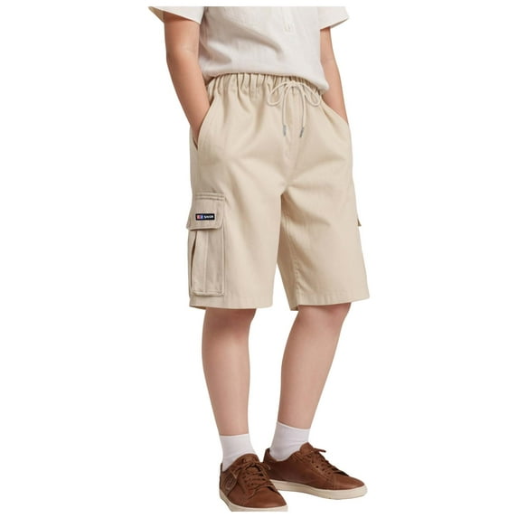 Gubotare Youth Boys Shorts Boys Stretch Cargo Shorts Elastic Waist School Kids Twill Summer Short Size 7 (Khaki,7-8 Years)
