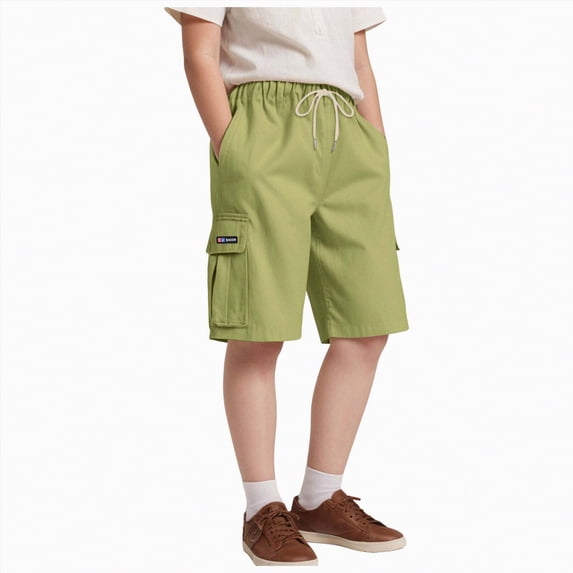 Gubotare Youth Boys Shorts Cargo Boys Shorts Cotton Shorts for Boys with Pockets Pull-On Shorts Size 9-10 (Green,9-10 Years)