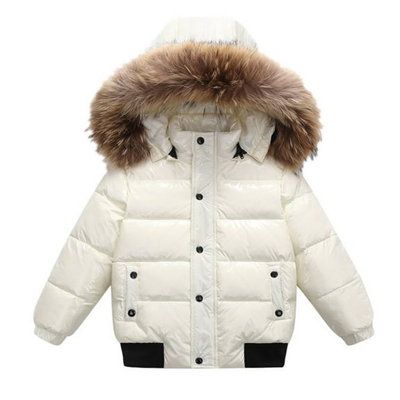 Gubotare Youth Boys Winter Coat Toddler Baby Boys Down Jacket Winter Hooded Warm Padded Thick Outerwear Clothes Outdoor Snowsuit Coat Size 7-8 Years (Beige,7-8 Years)