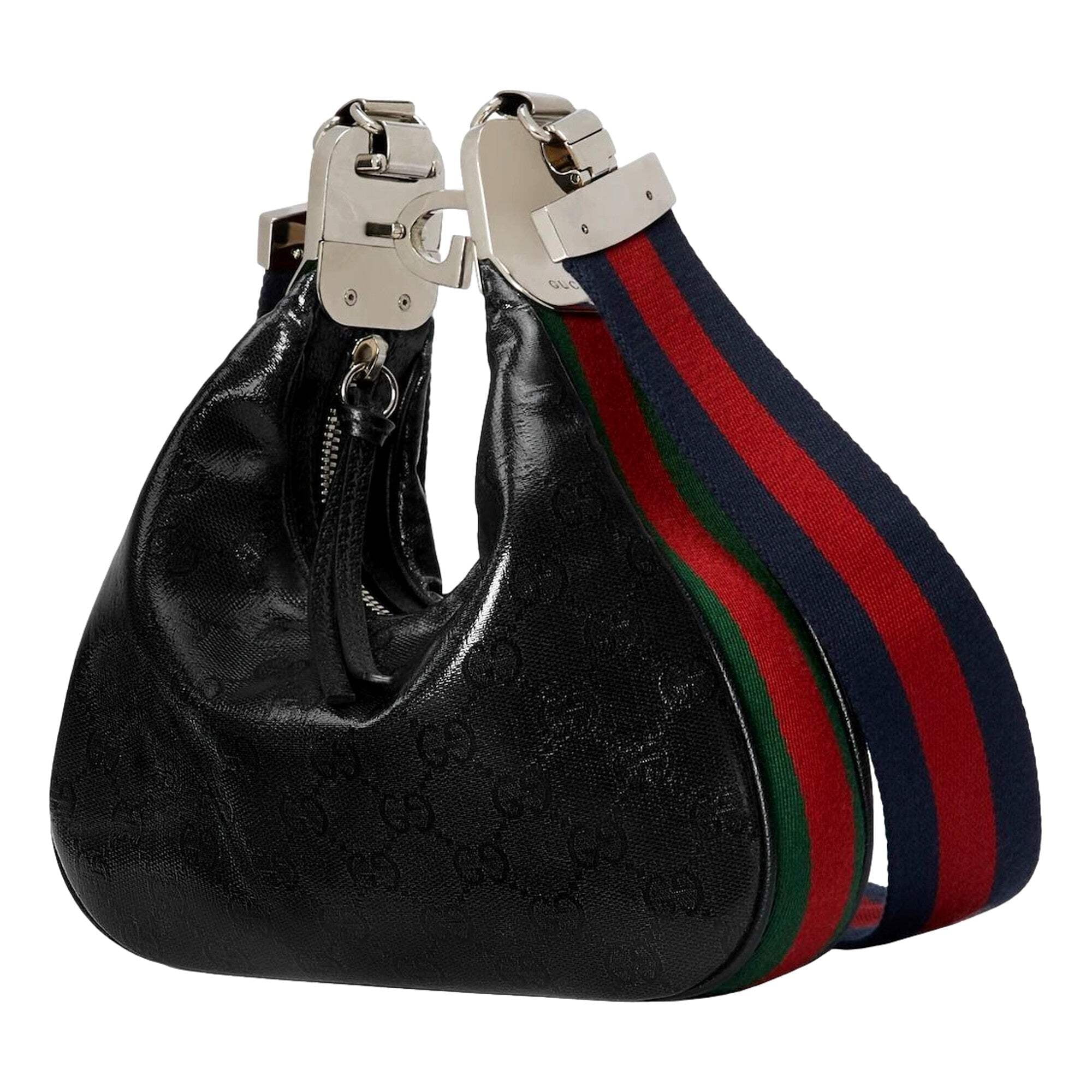 GUCCI / バッグ/--/BLK/無地 Gucci Attache Web Stripe Small Shoulder Bag Black Leather