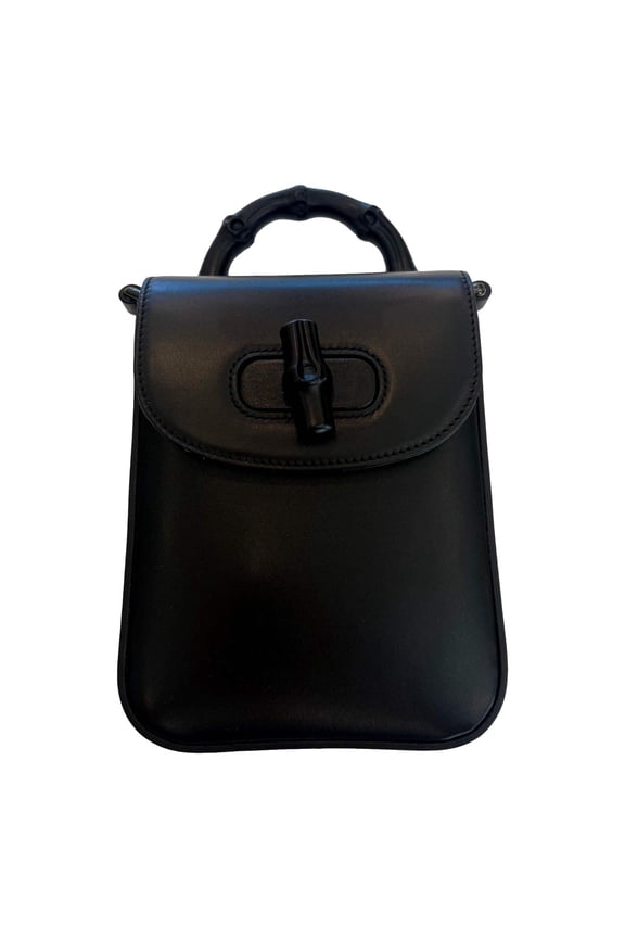 Leather Top Handle Mini Handbag, Black