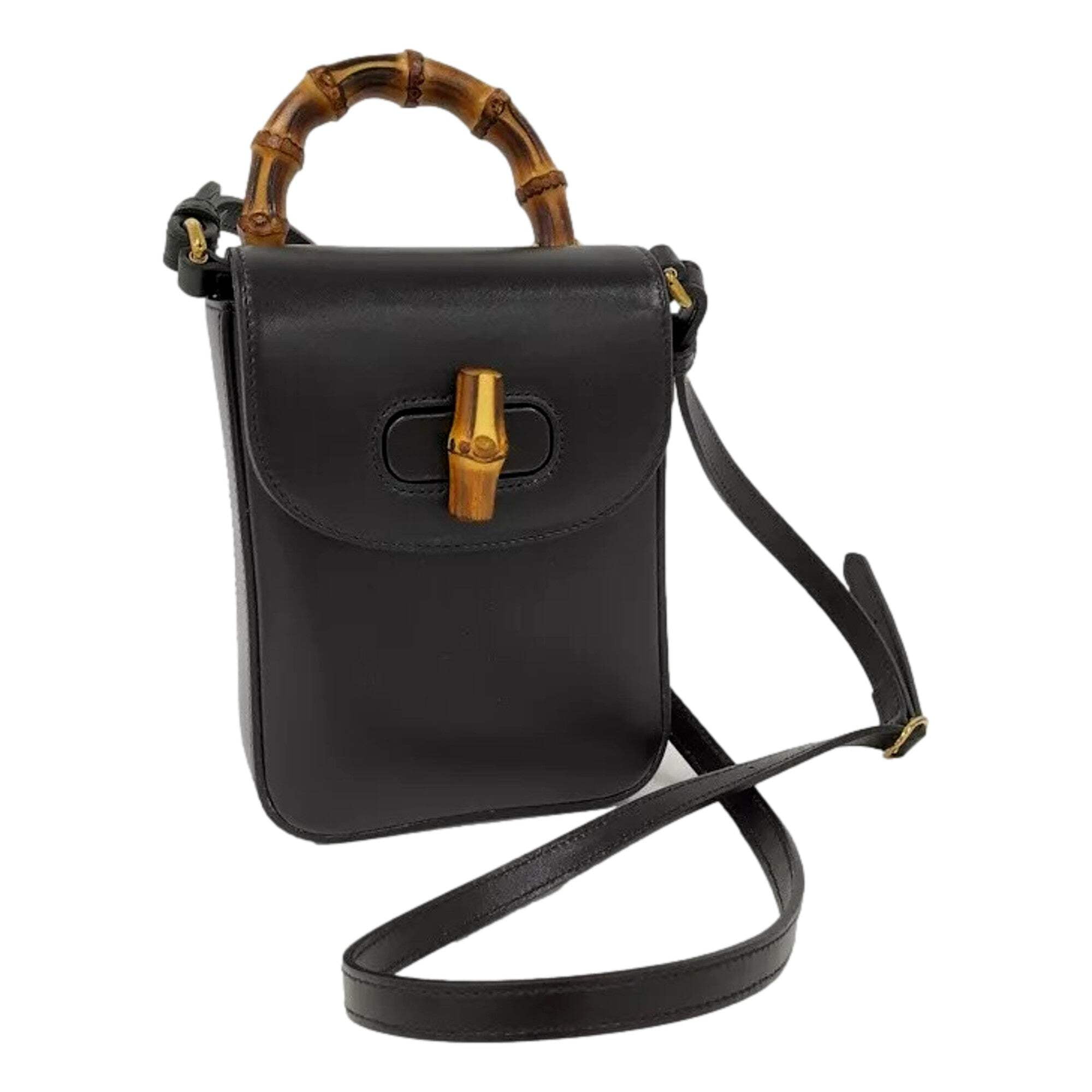 GUCCI 2 Way Bamboo Black Nylon Bag Top Handle and Shoulder