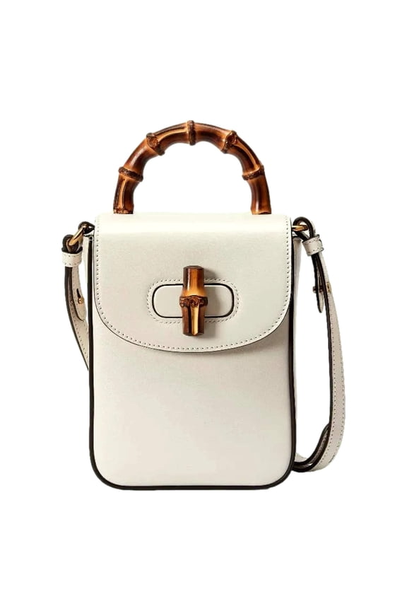 Bamboo Mini Handbag Top Handle Bag in Cream Leather