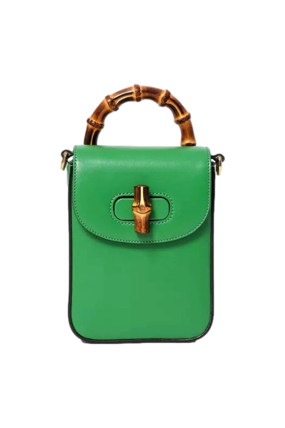Bamboo Mini Handbag Top Handle Bag in Green Leather