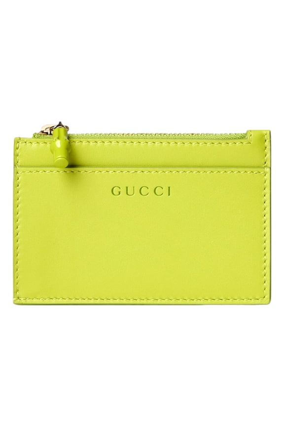 Bamboo Series Lime Green Leather Zipper Card Holder Wallet