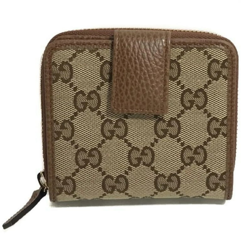 Gucci Women s Beige Original GG Canvas Wallet with Brown Leather Trim