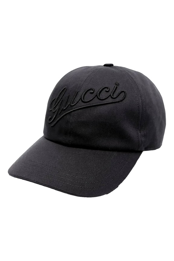 Black Embroidered Logo Cotton Baseball Cap Medium Tonal Script Designer Curved Brim Hat Made in Italy